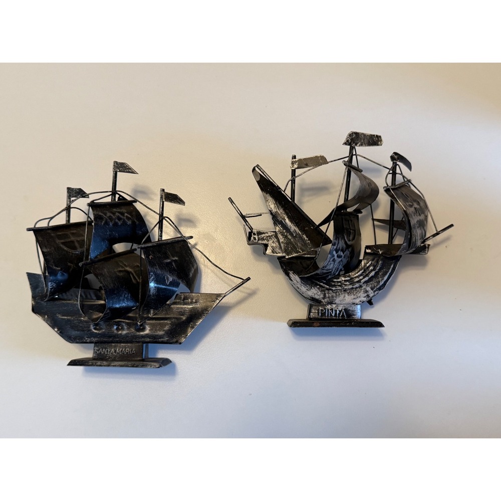 Vintage Metal Ship Models Santa‎ Maria and Pinta Nautical Decor Set of 2